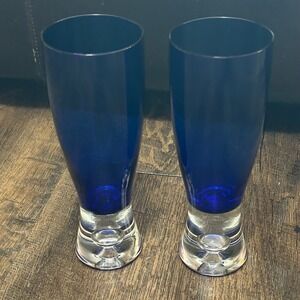 Stockholm Collection By Block  Water Goblet 20oz Cobalt Blue w/Air Bubble Base